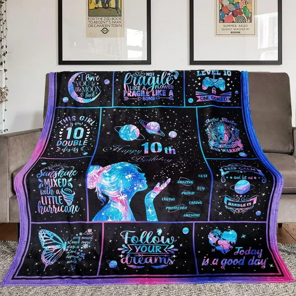 10 Year Old Girl Birthday Gifts Blanket, Gifts for 10 Year Old Girl, 10 Year Old Girl Gifts Ideas, Birthday Gifts for 10 Year Old Girls, 10th Birthday Gifts for Girls Throw Blanket 60"X50"