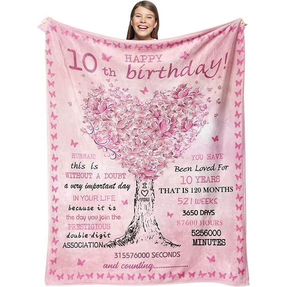10 Year Old Girl Birthday Gifts Blankets,10th Birthday Decorations for Girl Throw 50"X60", Best Gifts for 10 Year Old Girls, Double Digits Birthday Gifts for 10 Year Old Girls, Teen Girl Gifts