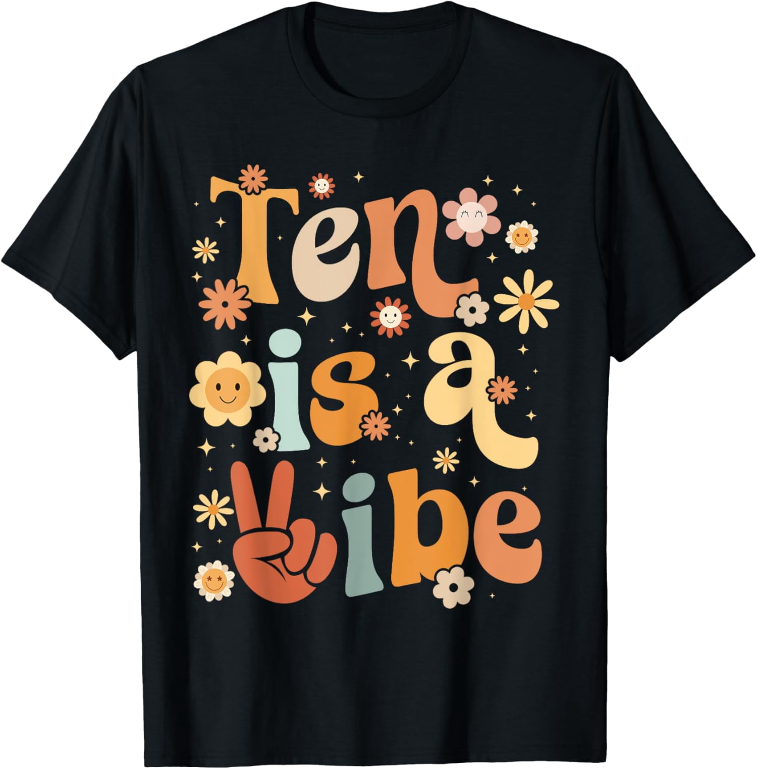 10 Year Old Girl Birthday Groovy 10 Ten Is A Vibe Boho Comfortable T-shirt