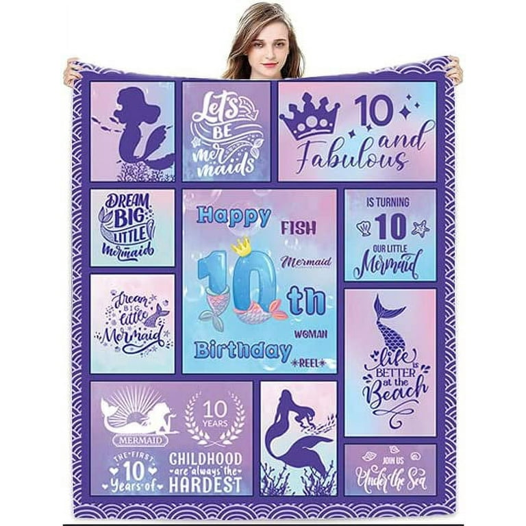 10 Year Old Girl Gift Ideas Blanket 80x60 - Gifts for 10 Year Old Girl -  10th Birthday Decorations for Girl - 10 Year Old Girl Birthday Gifts - Best