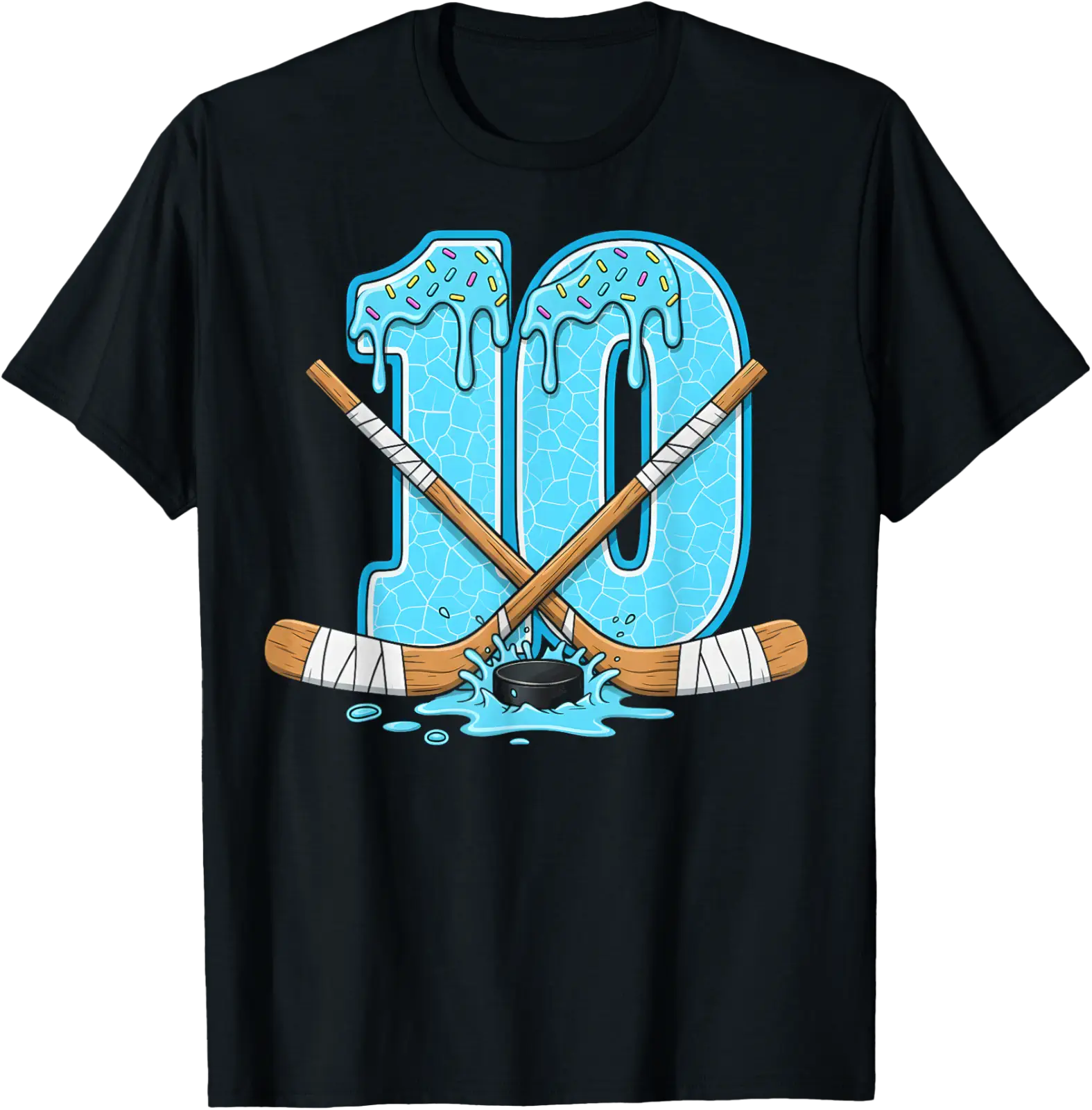 10 Year Old Hockey Ice Cream Drip Youth 10Th Birthday Boys T-Shirt All ...