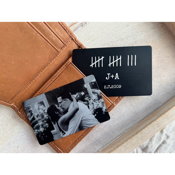 10 Year Tin Anniversary Gift For Him - Personalized Engraved Picture Aluminum Wallet Card Insert
