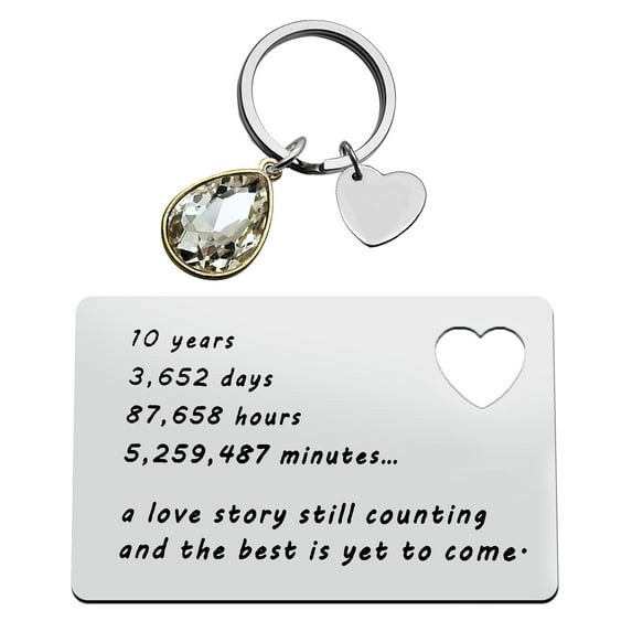 10 Years Anniversary Wallet Card Gift Couple Anniversary Wedding Valentines Day Gift for Husband Wife Love Story Still Counting Keychain Birthday Gifts Anniversary Card Gift for Deployment Him Men Her