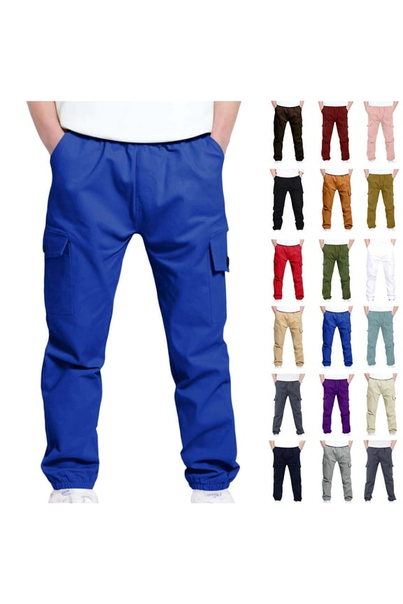 10 Years Boys And Childrens Sports Cargo Pants Stretch Elastic Waist School Kids Twill Joggers