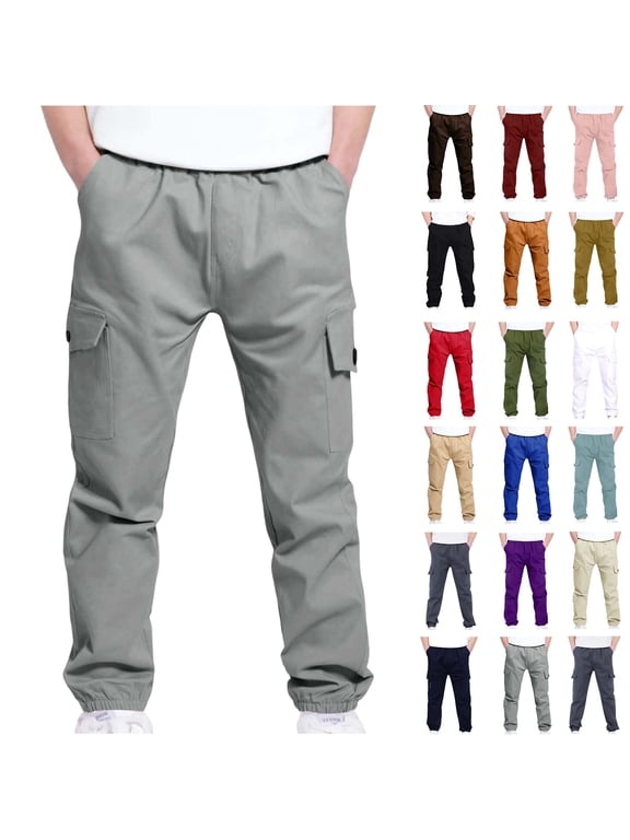 10 Years Boys And Childrens Sports Cargo Pants Stretch Elastic Waist School Kids Twill Joggers