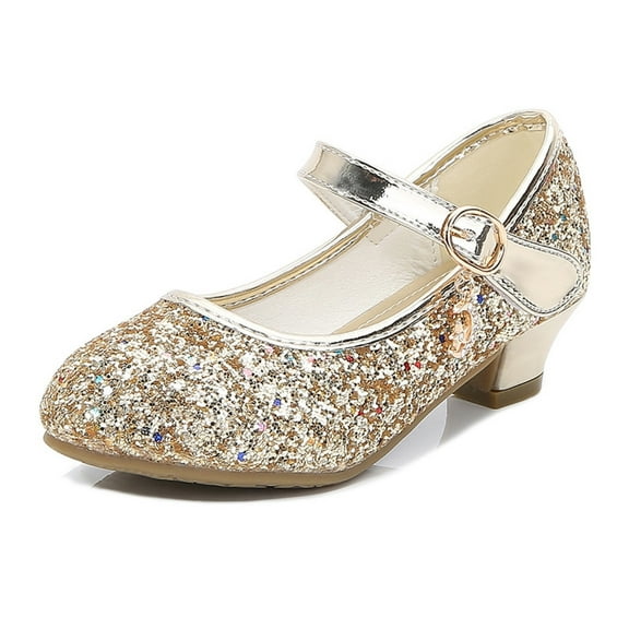 10 Years Girls Dress Shoes Low Heel Princess Flats Mary Jane Flower Wedding Party Glitter Shoes for Kids Toddler Gold