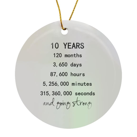 3drose, 10 Years in Months Days Hours Minutes Seconds Anniversary Going Strong, Circle Porcelain Ornament