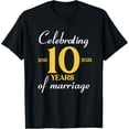 thumbnail image 1 of 10 Years Of Marriage Est. 2015 2025 10th Wedding Anniversary T-ShirtMen's and women's gift, black and white T-shirt, size: Extra large S-4XL, 1 of 4