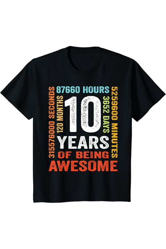 10 Years Old 10th Birthday Gift Vintage Retro 120 Months Boys T-Shirt