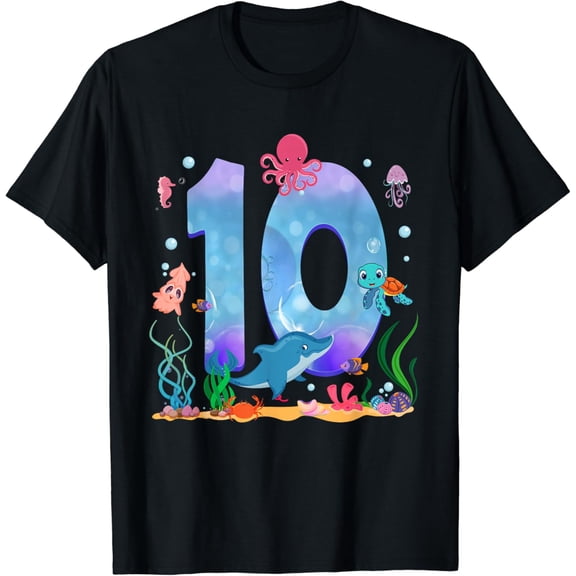 10 Years Old Sea Fish Ocean Animal 10Th Birthday Boy Girl T Shirt