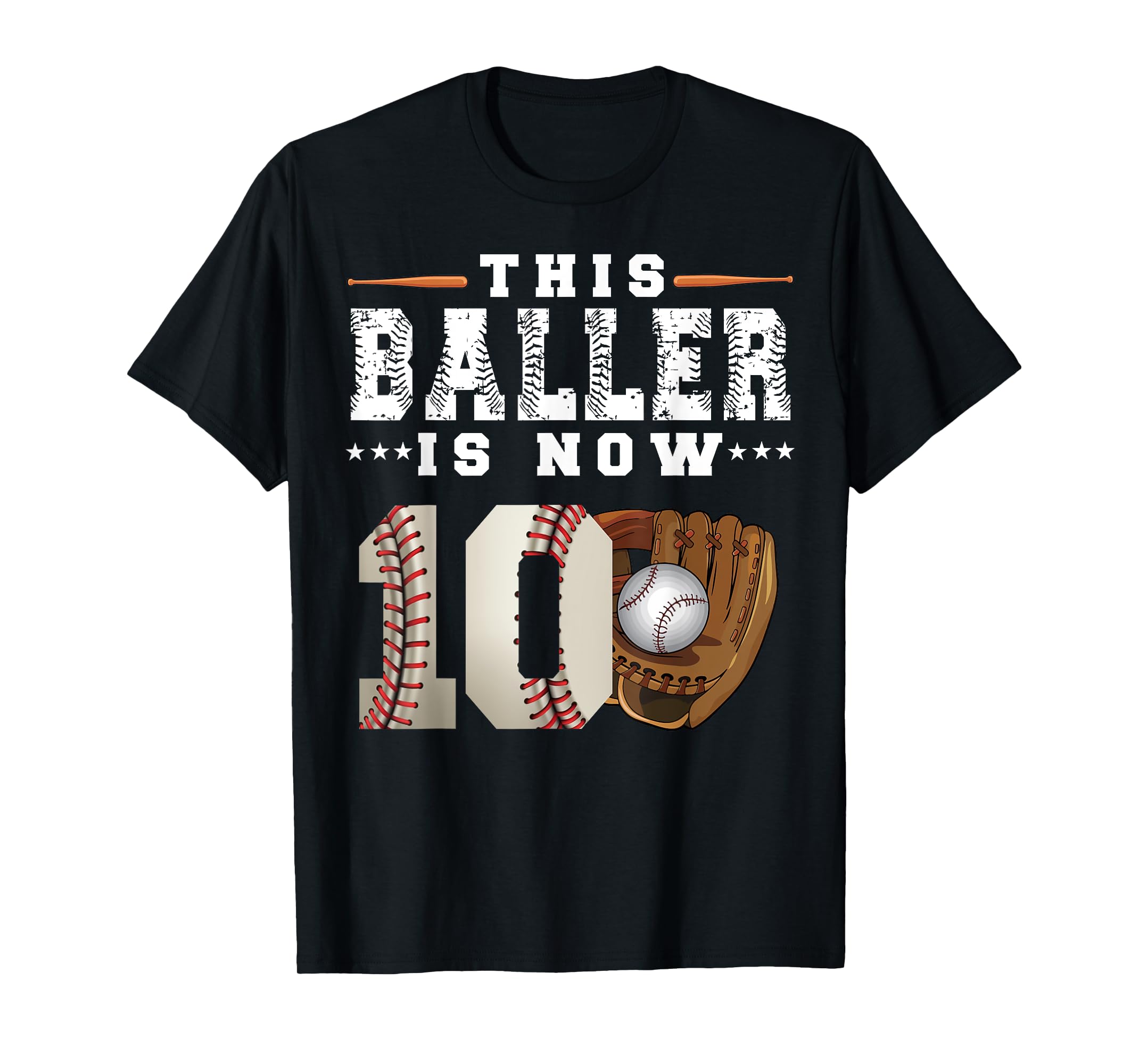 10 Years This Baller is now 10 Kids Baseball 10th Birthday TShirt