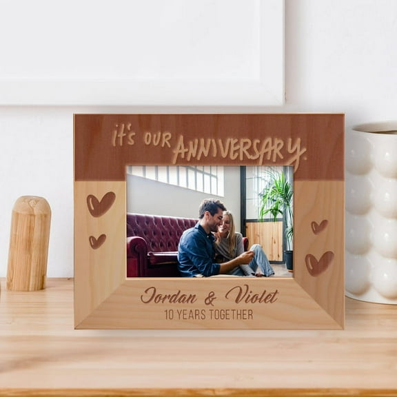 10 Years Together It's Our Anniversary Personalized Wooden Frame-5" x 3 1/2" Brown Horizontal