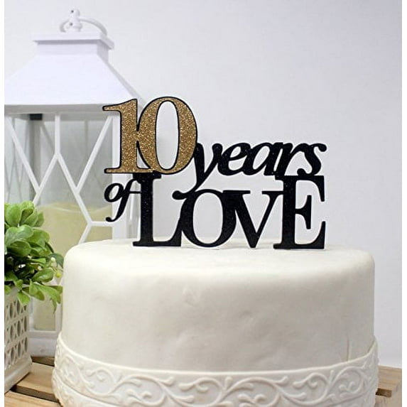 10 Years of Love Cake Topper, 1pc, 10th Anniversary Cake Topper, 10th Anniversary Decoration