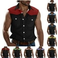 thumbnail image 1 of Under $10 Yteetum Mens Tank Top Sleeveless Button Down Shirts Summer Patchwork Workout Casual Tank Top Colorblock Vacation Turndown Collar Beach Vest with Pocket, 1 of 6