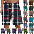 thumbnail image 1 of Under $10 Yteetum Shorts for Men Plaid Pajama Home Wear Shorts Summer Checkered Printing Casual Relaxed Loose Fits Elastic Waist Imitation Cotton Short Pants with Pockets, 1 of 6