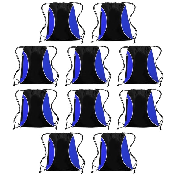 10 Zipper Side Drawstring Backpacks Set - Non-Woven, Side Mesh, Sporty, Everyday Use - Blue