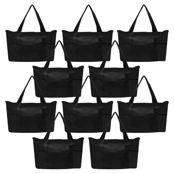 10 Zippered Non-Woven Tote Bags Set - Mesh Pocket, Zippered, Recyclable, Reusable - Black