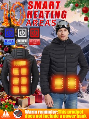 10-Zone Heated Down Jacket with Carbon Fiber Heating, 3-Temp Control, Hooded Zipper Design, Unisex Fit for Couples - Ideal for Outdoor & Cold Weather (Machine Washable, Power Bank Not Included, Perfe