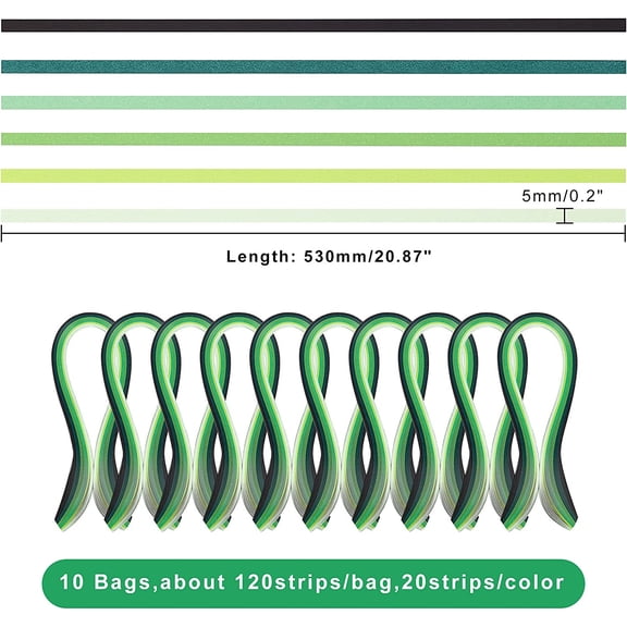 10 bag 6 colors Quilling Paper Strips Green 530x5mm 120strips/bag 20strips/color
