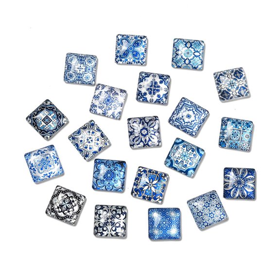 10 bag Glass Cabochons Square with Flower Pattern Mixed color 15x15x5mm 20pcs/bag.