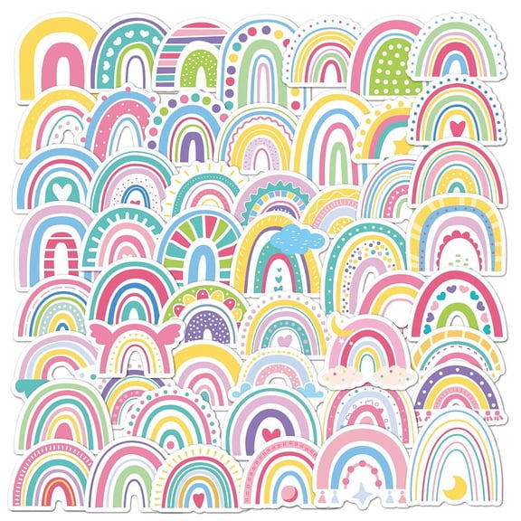 10 bag PVC Adhesive Stickers for Suitcase Skateboard Refrigerator Helmet Mobile Phone Shell Birthday Rainbow Pattern 4~6x4~6cm 50pcs/bag