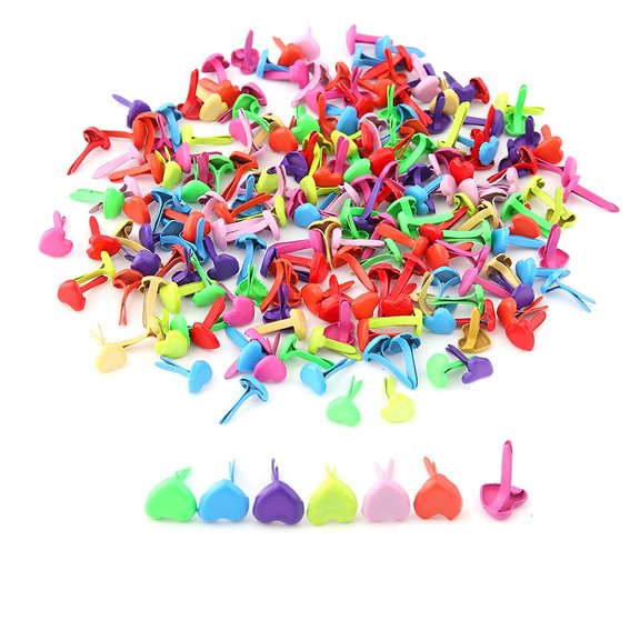 10 bag Paint Spraying Iron Fasteners Brads for Scrapbooking Photo Album Embellishment Wedding Supplies Children Puppy Dolls Decoration Paper Cards DIY Heart Mixed color 1x0.6cm 100pcs/bag