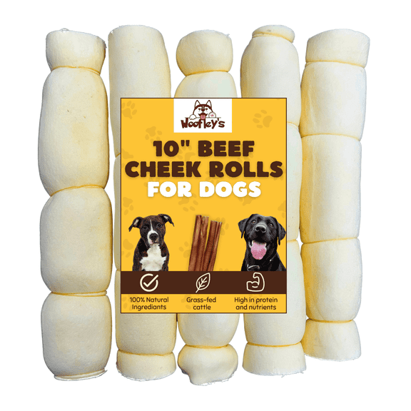 Woofleys 10-inch Beef Cheek Rolls for Dogs, 10 Count