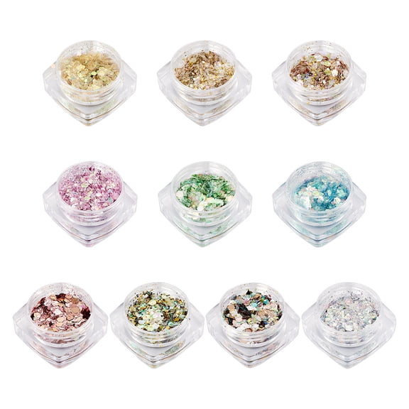 10 boxes 10 colors PET Shiny Nail Art Glitter Manicure Sequins DIY Nail Art Decoration Mixed Shapes Mixed color 0.025-6mm box: 30x30x16mm