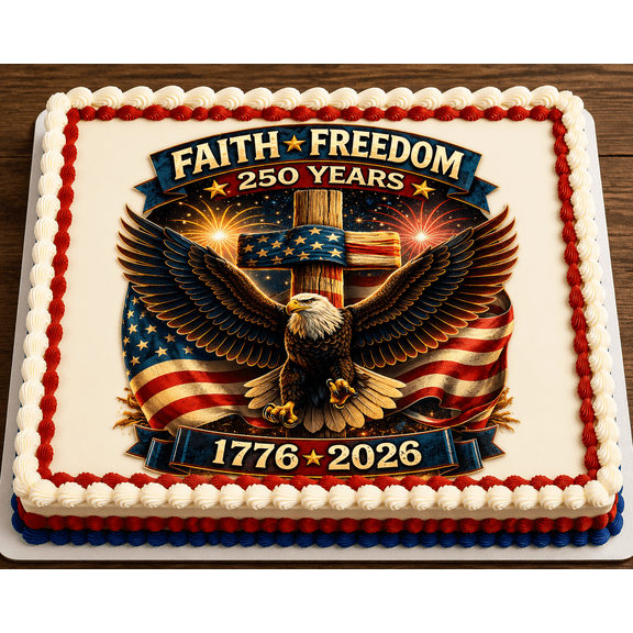 10" by 8" 250 Years of Freedom United States Anniversary Edible Image Cake Topper Easy To Apply To your Own Cake. Toribella's Designs LLC