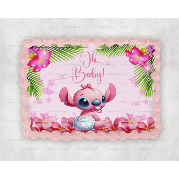 10" by 8" Cute Tropical Ohana Baby Alien Edible Image Cake topper You apply To Your Own Cake