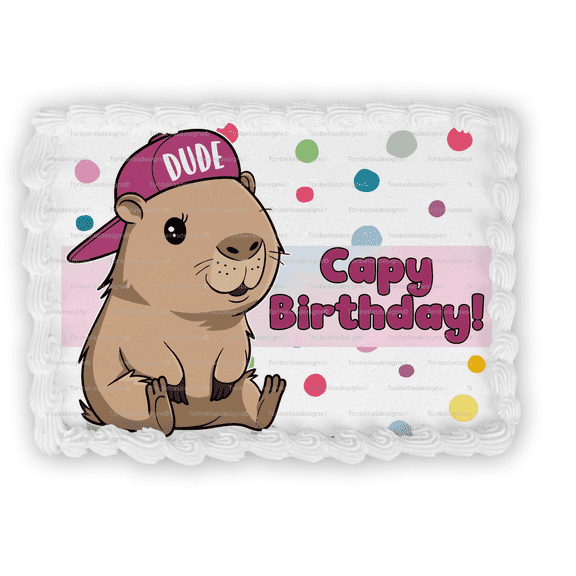 10" by 8" Pink Capy Birthday Dude Capybara Edible Image Cake topper You apply To Your Own Cake