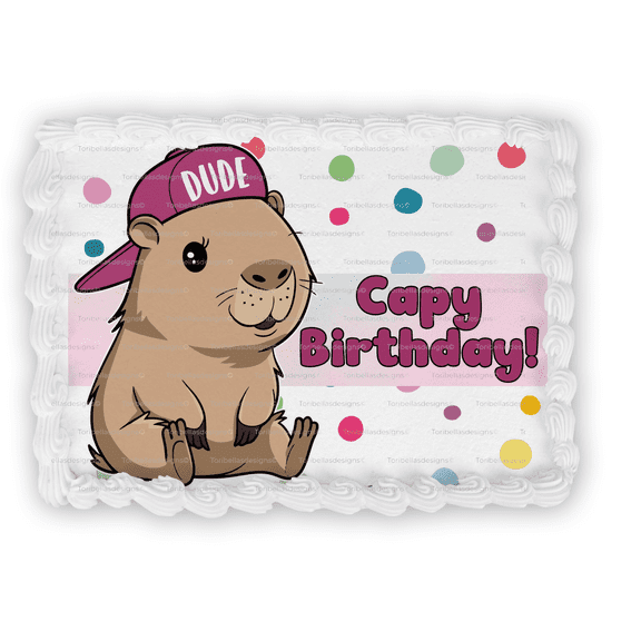 10" by 8" Pink Capy Birthday Dude Capybara Edible Image Cake topper You apply To Your Own Cake