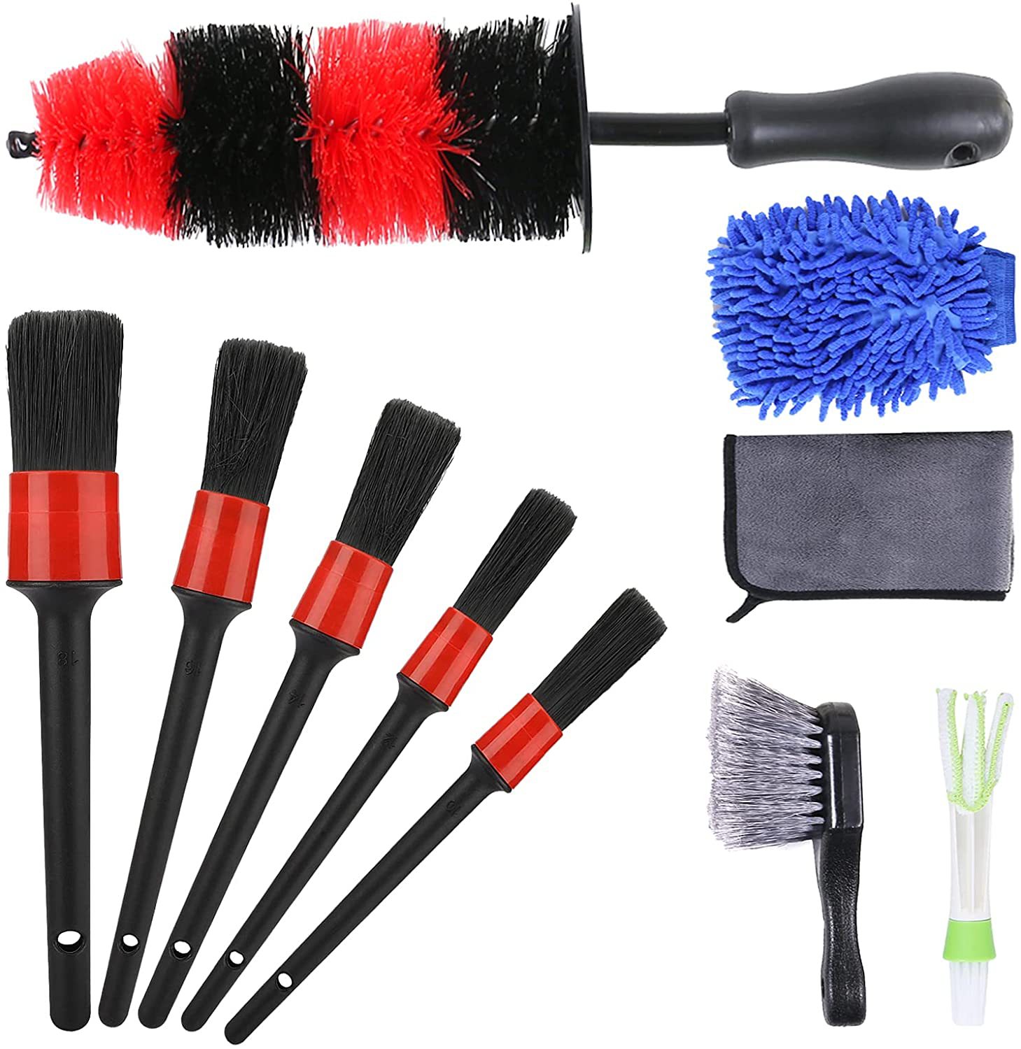 10 car wheel and tire brush kit including long wheel brush, short