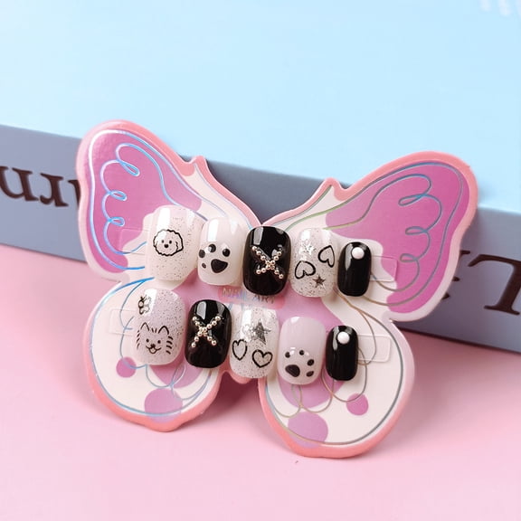 10 cartoon dog children's nail films 10-18 years old children's short manicure, sweet girl nail patch