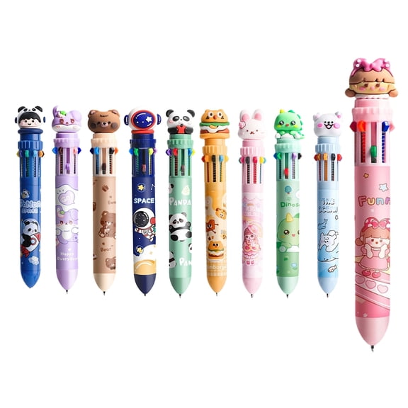 10-colour push-button automatic ballpoint pen, quick-drying coloured ballpoint pen cute cartoon character style