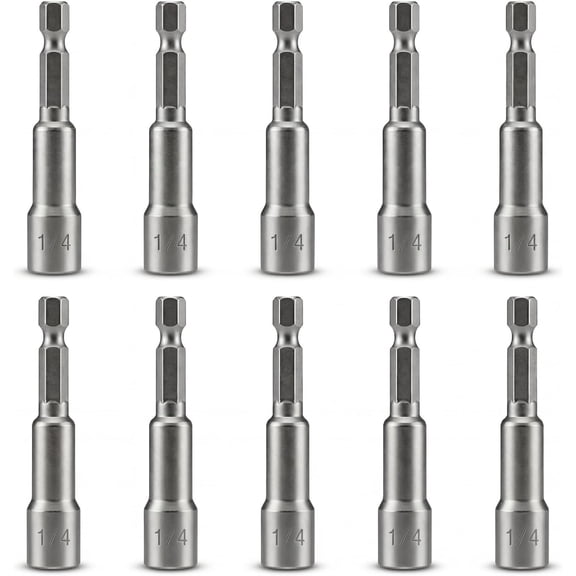10 count 1/4" Hex Shank Nut Driver Bit Set, 1/4 inch Quick Change Socket, Heavy Duty 1/4 Nut Driver Length 2.5 inch (65mm)
