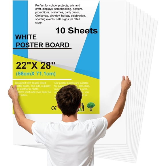 10 count 22" x 28" Poster Board White Poster Paper Bulk, 250 GSM Thickness Vision Boards Poster Board for School Arts Craft Projects Presentations Drawing Scrapbooking Blank Graphic Display