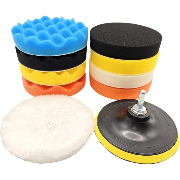 10 count 3Inch  Backing Plate Compound Buffing Polishing Sponge Pads Waffle  Buffing Polishing Pads Kit with Woolen  Pad and 3Inch Backing Plate M10 Drill Adapter