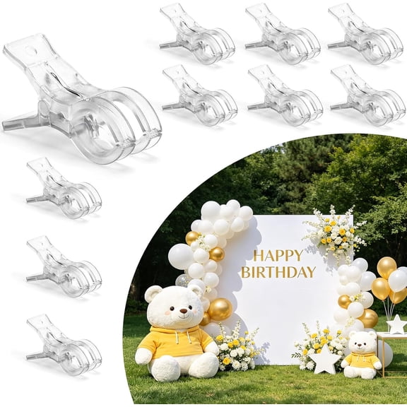 10 count Clear Balloon Arch Clips for Backdrop, 3.5" Invisible Spring Clamp