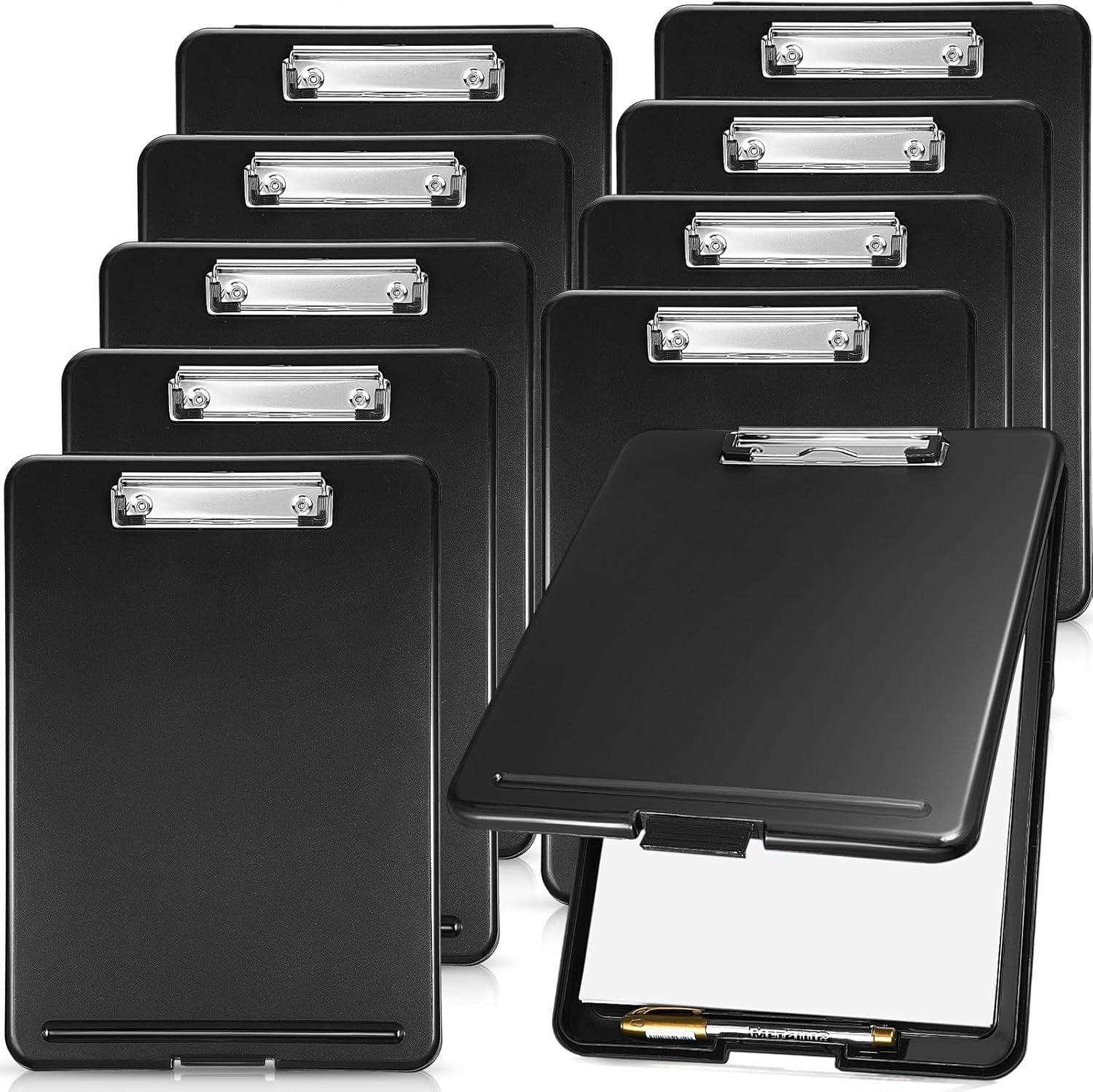 10 count Clipboard with Storage,9.5 x 13.5 Inch Plastic Heavy Duty Foldable Clip Board with Pen Holder Low Profile Clipboard for Nurse Teacher Classroom Office  to School Supplies