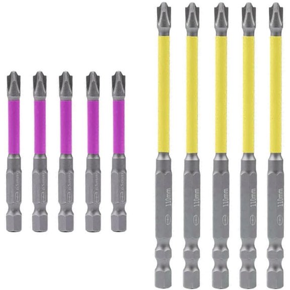 10 count FPH2 Electrician Bit Set, 1/4 Inch Hex Shank FPH2 Bits 65mm & 110mm Length, Phillips Slotted Bits, Slot Screw Driver Drill Bit Air