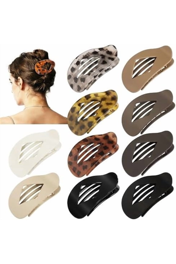 10 count Flat Hair Clips for Women - Large Matte & Tortoise Hair Claw Clips, 4.2 Inch Hold Non-Slip Jaw Clips for Thick/Thin Hair, Neutral Leopard Hair Accessories for Daily Styling(Leopard)