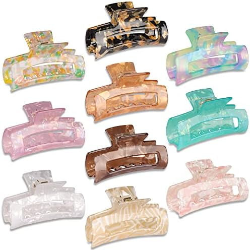 10 count Hair Claw Clips for Women, Marble Tortoise Large Clip Thick Thin Hair, Cute Butterfly Barrettes Pins, Aesthetic Styling Accessories Girls,Brown Opal