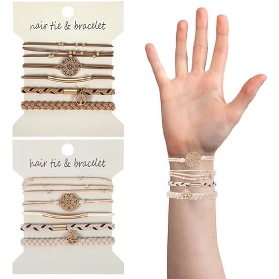 10 count Hair Tie Bracelets for Women Boho Hair Ties for Thin Hair 5 Styles No  Ponytail Holders Elastic Hair Bands Light Coffee Colors Braided Hair Ties Bracelet Hair Ties Boho Hair Accessories