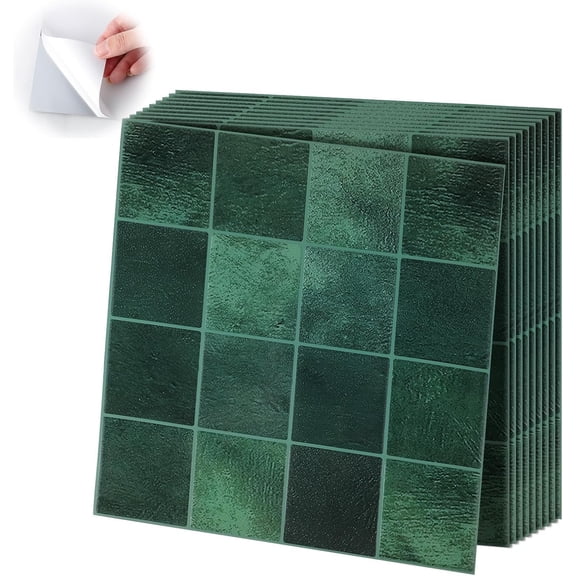 10 count Heavy-Duty Peel and Stick Backsplash Kitchen Adhesive Peel Stick Tile Backsplash Renter Wall Tile for Bathroom Fireplace (Checkered 11.8" X 11.8",Green)