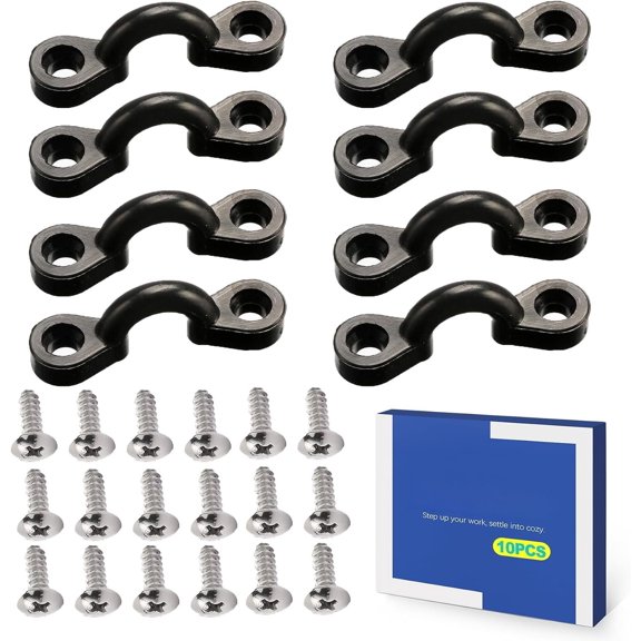 10 count Kayak Pad Eye Kit, Nylon Bungee Deck Loops, Tie Down Pad Eye Plate with 20 Screws, Rope Loop U Hooks Tarp Clips Eyelets for Boat Deck Rigging Cleats Mounting