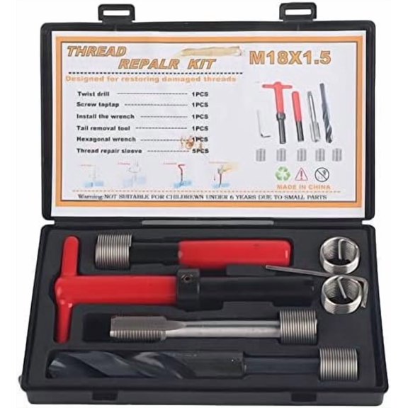 10 count M18x1.5 Thread Repair Kit, Stainless Steel Inserts, Installation Tool Set for Damaged Threads Repair