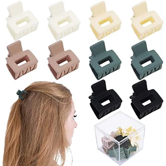 10 count Mini Hair Clips: 1inch Matte Jaw Clips, Barrettes for Thin to Thick Hair - Cute  Clips with Box (Neutral)