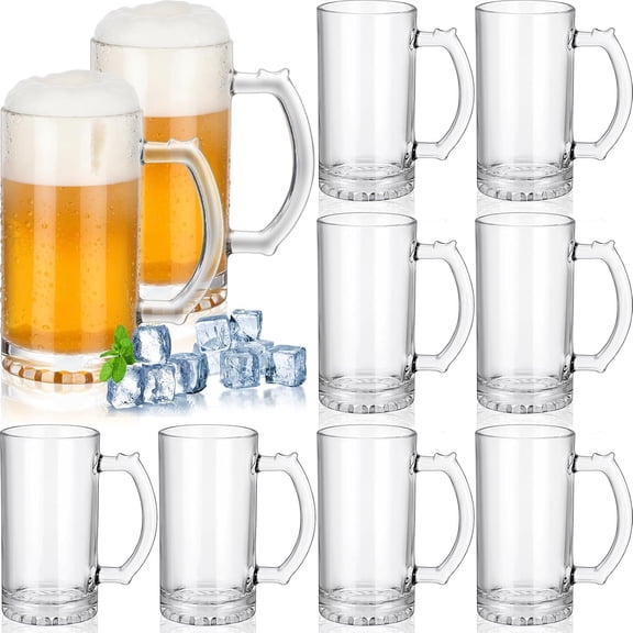 10 count Mugs with Handles 16 Ounce Clear Glass Mugs Steins Large Heavy Cups for , Coffee, Root Floats, Dishwasher and Refrigerator Safe, Durable