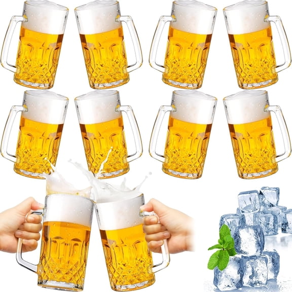 10 count  Mugs with Handles 18 Ounce Clear Glass  Mugs Steins  Large Heavy Cups for , Coffee, Root Floats, Dishwasher and Refrigerator Safe, Durable